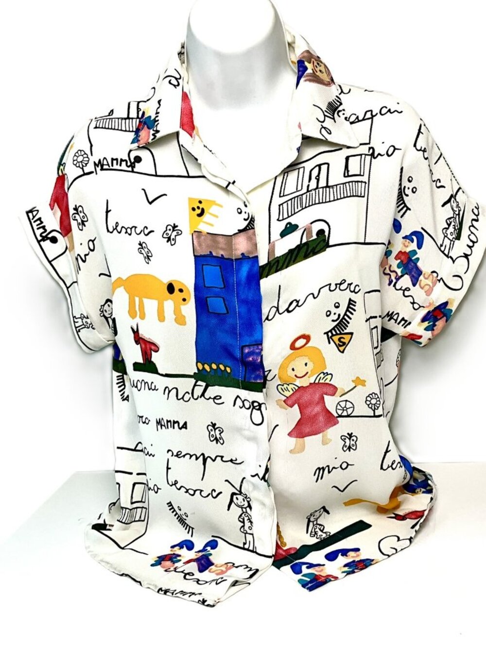 JIFFUNNY&DO Abstract Art Print Button Front Graphic Short Sleeve Blouse Size M